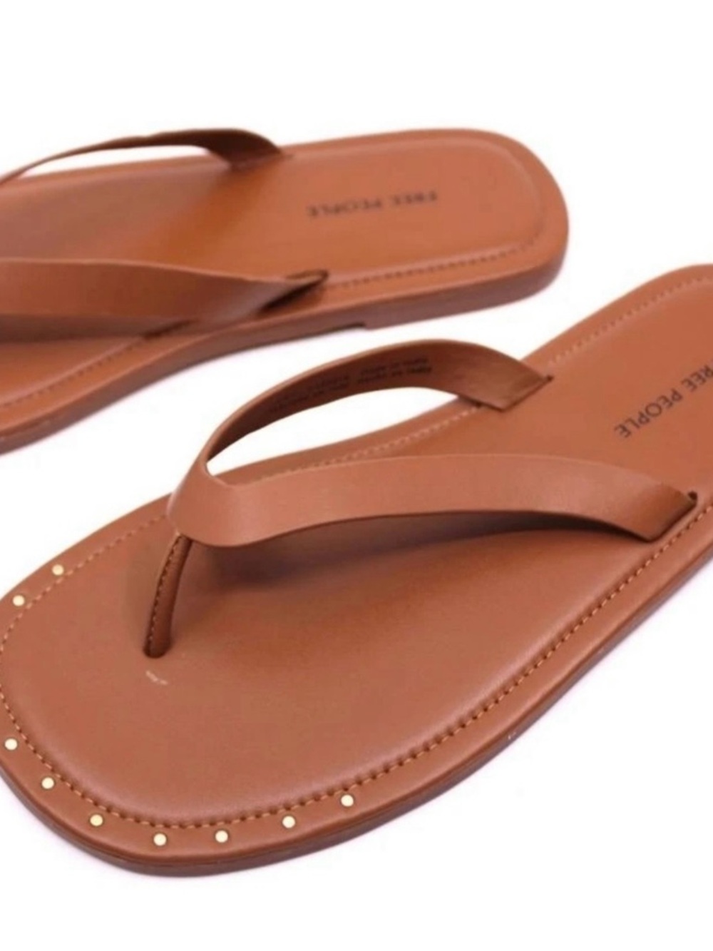 Free People Women's Cognac Brown Leather Studded Flip 
Flop Sandals Size 10 NWOT